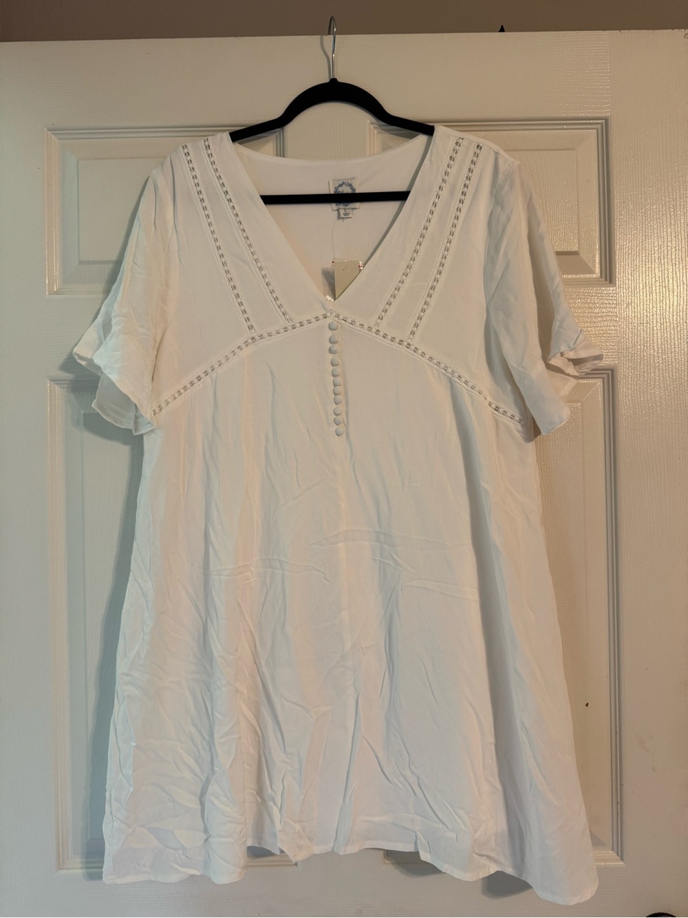 Blue Rain White V-Neck Eyelet A-Line Tunic Dress